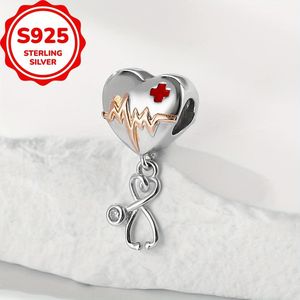 925 Sterling , ECG Stethoscoop Hartvormige , Perfect voor Ketting Armband Bangle Sleutelhanger Sieraden Maken