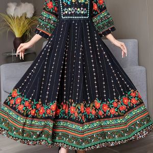 -Oosterse Bohemien Stijl Jurk Etnische Borduursel Volledige Rok Retro Lange Jurk Casual Vakantie Reizen Strandrok