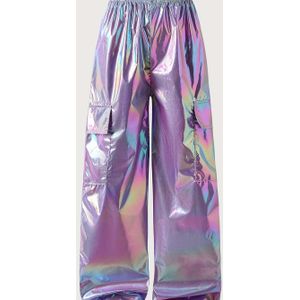 Meisjes Zomer Coole Holografische Flip Pocket Gradient Cargo Broek - Losse Pasvorm Wijde Pijpen Casual Broek met Zakken, Machinewasbaar, Non-Stretch Stof, , Leuke Broek, voor Buiten