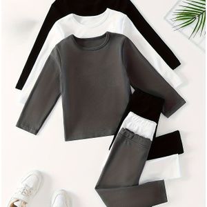 Kinderen 3-delige set: Thermisch fleece , grijze en witte kleur lange mouwen top met bijpassende broek combinatiepak