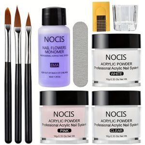 Complete set for beautiful nails with acrylic powder, clear liquid & nail art accessories, perfect for new to nail art