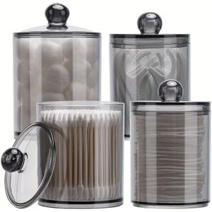 Set van 4 Doorzichtige Houders voor Wattenstaafjes van 12oz en 10oz, Toilet Badkamer Organisatoren en Opbergcontainers voor Bal, Staafje, Ronde Pads, Flosdraad, Plastic Apothekerpotten met Deksel