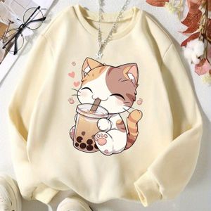 Meisjes' Gezellige Herfst/Winter Mode Sweatshirt met Schattige Kattenprint - Casual Lange Mouwen, Ronde Hals Pullover