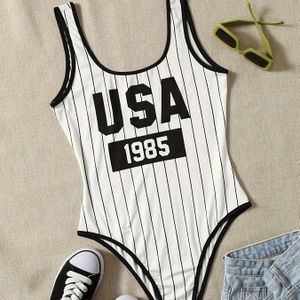 Vrouwen Ronde Hals Letterprint Mouwloze Bodysuit