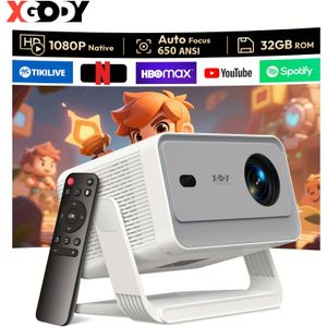 XGODY Gimbal N6Pro Smart | 710ANSI Helderheid, 1920*1080 Native Resolutie, Ondersteunt 4K Full HD, 1GB RAM + 32GB ROM, Draaibare Draagbare Projector, Met Systeem, WiFi 6, Speakers, 13 OS.