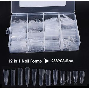 288 stuks/doos Nagelstyling Nagelvorm 12 Maten Volledige Snelle Modellering Verlenging Nagelgereedschap Nepnagels Verlenging Bovenste Vorm Topvorm