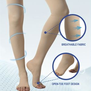 20-30 mmHg Compressiekousen voor Mannen en Vrouwen, Dijhoog, Stippenbovenkant, Open Teen