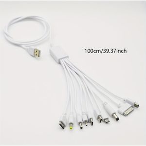 1 Meter/3,28ft Alles-in-Één 10-Poorten Oplaadkabel, Één Kabel voor de Meeste Apparaten