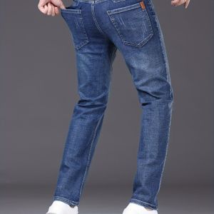 Herenslim-fit Stretch Denim Jeans - Rechte Pijp, Lichtblauw, Casual & Zakelijke Stijl, Comfortabel voor Alle Seizoenen, Slim Fit Jeans