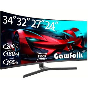 Gawfolk 34/32/27/24 Inch Ultrabreed Gaming Monitor, 1500R PC Scherm 165/180/200Hz UWQHD 3440x1440, Ondersteunt VESA Bevestiging van 75*75mm, FreeSync, Multidirectioneel Verstelbaar Standaard