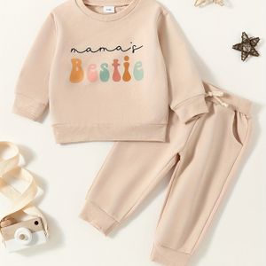Schattige en Stijlvolle Sweatshirt Set voor Baby Meisjes van 3 Maanden tot 3 Jaar, Met Ronde Hals en Geribbeld Ontwerp met Volledige Print, voor Buiten
