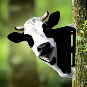 1 stuk Peekaboo Koe Wanddecoratie - Rustiek Metaal Boerderij Decor voor Thuis, Tuin & Bureau | Zwart-Wit Dierenthema met Speels Bladaccentje Kerstversiersel
