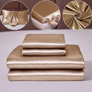 3-delige Polyester Satijnen Beddengoed Set | 1 Hoeslaken, 2 Kussenslopen - Huidvriendelijk, Zacht, Slip-resistant, Machinewasbaar, Niet-krimpend, Geschikt voor Alle Seizoenen