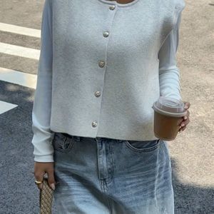 Elegante dames vest met knoopsluiting - Lichtgewicht H-lijn blazer-achtige jas, /Neutrale tinten, knoopsluiting, voor kantoor, casual, formele evenementen - Lente/Herfst