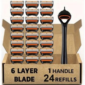 1 Handvat + 24 Mesjes, Heren 6-laags Veiligheidsscheerapparaat, Manuele Scheerset voor Baard en Baardtrimmen - Gemakkelijk te Gebruiken en Schoonmaken, Biedt een Gladde Scheerervaring