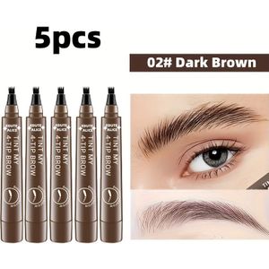 5 stuks Magic Eyebrow Pencil voor Vrouwen - Langhoudende Ultra-Fijne Tip Waterproof Wenkbrauw Potloden met 4 Vorken, Vlekbestendige Natuurlijke Wenkbrauw Make-up voor Vrouwen & Mannen