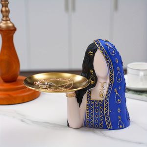 1pc Contemporary Resin Girl Tray Decorative Figurine For Eid Ul , Abstract Pattern, Encaustic Finish, No Electricity Or Battery Needed, Indoor Tabletop Home Decor, Ramadan Decoratio