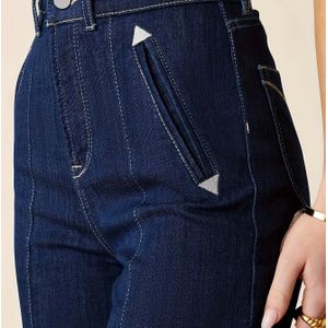 Slim-fit jeans met hoge taille en rechte pijp voor dames, met elastische tailleband en nepzakken - Lichtblauwe gewassen denim, comfortabel stretchmateriaal, casual stijl