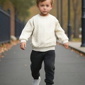 TH001 Jongens Mode Casual Fleece-gevoerde Hoodie en Broek Set met Jacquard Print, Ideaal voor Buiten