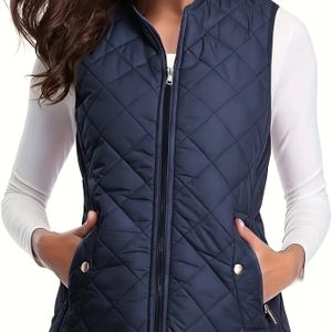 Maat Kleur Rits Warm Vest, Casual Mouwloos Vest, Geschikt voor Herfst en Winter, Dameskleding in Maten