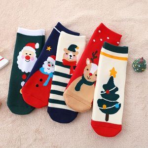 Meisjes Kerst Dikke Katoen & Polyester Sokken, Mid-Kuithoogte, Cartoon , Winter Warme Handdoek Sokken, Handwas of Chemisch Reinigen, Kindermode, Rode Vakantie Stijl