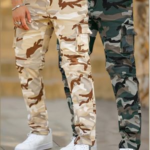2 stks Heren Camouflage Cargo Broek - Klassieke Camo Ontwerp, Duurzaam voor Buiten Wandelen en Kamperen, Casual Lange Broek, Geschikt voor Casual Kleding, Kampeerbenodigdheden