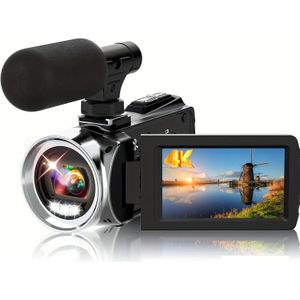 Video Camcorder Full HD 4K 36MP Videorecorder Vlogcamera met 3.0" LCD-scherm en 32GB geheugenkaart