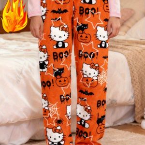 Sanrio Hello Kitty Flanellen Broek - Dikke Warme Losse Pasvorm Nachtkleding met Leuke Print, Knus Pluche Ontwerp voor Thuis & Halloween/Kerst, Comfortabel voor Alle Seizoenen, Voor Tieners