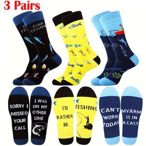 3 Paar Trendy Vissersokken - Leuke en Stijlvolle Kniekousen, Perfect Cadeau voor Papa of Opa, Unisex Comfortabele Grappige Sokken, Uniek Kerstcadeau voor Tieners