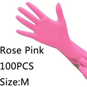 100 stuks roze nitril handschoenen, geschikt voor huishoudelijk schoonmaken, haarverven, huisdieren , nagelverzorging, wegwerpschoonmaakhandschoenen, perfect schoonmaakgereedschap