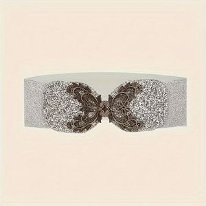 Vintage Gesp Brede Riem Klassieke Glanzende Pailet Kleur Elastische Tailleband Trendy Jurk Jas Gordel Voor Vrouwen dagelijks gebruik