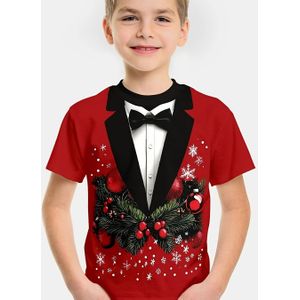 Boys' Christmas Crew Neck T-Shirt, 3D Gedrukte Vakantieontwerp, Polyester Tricotstof, Pasvorm, Korte Mouw Top voor Spring/Summer Casual Wear