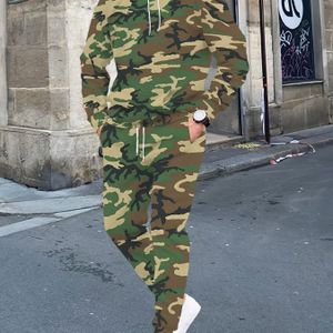 Herencamouflage Hoodie en Broek Set, Casual Lange Mouw Pullover met Trekkoord, Gebreide Stof, Polyester 100% - Outdoor Hiking Pak voor Volwassenen, Lente/Herfst Seizoen