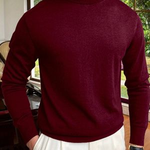 1pc HDW Heren Zakelijk Casual Hoge Hals Trui - Viscose Blend Pullover met Lichte Stretch, Kleur Lange Mouw Gebreide Stof voor Herfst/Winter