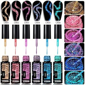 LILYCUTE 5ml 3/6 stuks Set Kleurrijke Reflecterende Lijn Nagel Gel Polish Super Helder Sprankelende Glitter Ultra- Trek Lijn Tekening Schilderen Nagelkunst Graffiti Gel Vernis