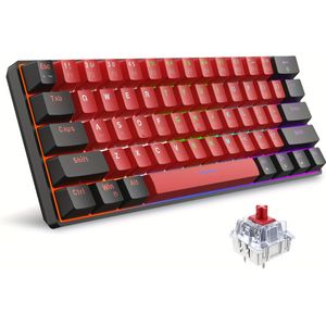 Snpurdiri 60% mechanisch gamingtoetsenbord, LED- mechanisch gamingtoetsenbord met blauwe schakelaars Rode schakelaars, draagbaar 60 gamingtoetsenbord