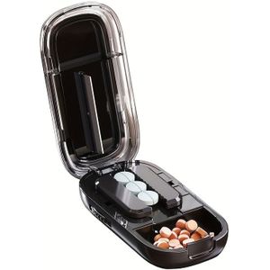 1 stuk pillensnijder, starlight pillensnijder met 2 gelijke porties, zwarte matte textuur, draagbaar reisgereedschap voor het verdelen van pillen, geschikt voor een breed aan pillen