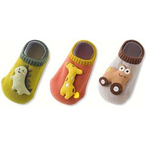 3 paar dikke cartoon sokken met antislip voor peuters | Polyamide en elastan, gebreide stof voor alle seizoenen
