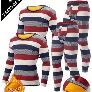 4- Heren Thermisch Ondergoed Set, Herfst- en Winterkleding Broeken, Ronde Hals Ondergoed Set