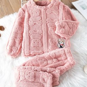 Gezellige & Schattige Meisjes Beer Pluche Outfit Set - Warme Fleece Pullover & Broek voor Herfst/Winter, Machinewasbaar