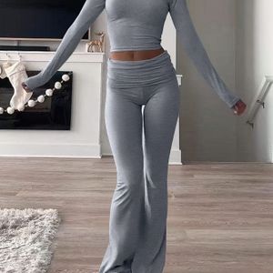 Vrouwen Kleur Lange Mouw Ronde Hals T-Shirt en Broek Casual Veelzijdig Set voor Lente, Zomer, Herfst, Winter