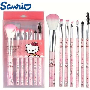 Sanrio Officiële 7-delige Make-up Borstelset, Schattige Roze Make-up Borstels voor Blush, Wenkbrauwen, Lippen en Oogschaduw, Met Opbergcase, Perfect Cadeau