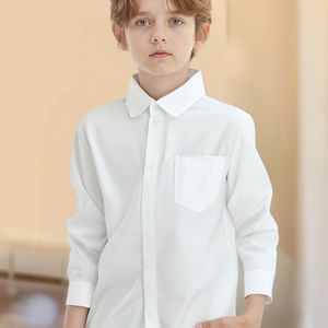 ZOSEYIES Jongens Klassieke Schooluniform Overhemd - Witte Kraag, Knoopsluiting Voorkant, Enkele Borstzak, Niet-Rekbaar voor Schooluniform, Basisschool (Lente Zomer Herfst)