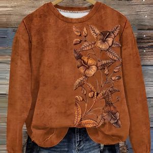 Plus Size, Plus Size Dames Lente/Zomer Ronde Hals Losse Lange Mouw Bloemenprint Sweatshirt