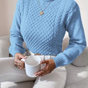 Elegante dames trui met hoge hals - Zachte warme winter pullover, chique kantoor- & alledaagse tops voor herfst/winter, minimalistische chique alledaagse outfits