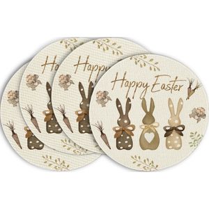 4pcs Easter Bunny & Carrot Linen Placemats Set - 15" Round, Festive Rabbit Design With "" Text, Ideal For Spring Dining Decor, Rabbit Accessories