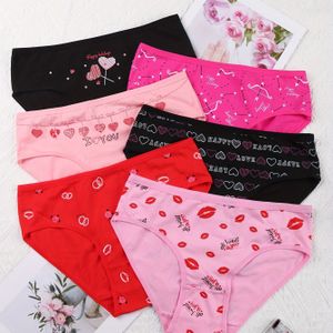 6-delige Dames Valentijnsdag Hart- & Letterprint Slips - Zacht, Comfortabel, Romantische Lingerie in Zwart, Roze, Rood met "", "Wees Mijnne", & "Hou van Jou" Ontwerpen, Schattige Lingerie