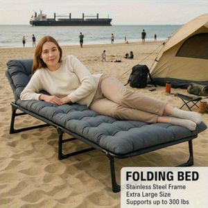 World Football Camp Bed With Mattress, 4 Foldable Camping Beds, Load Capacity 330 , Suitable For Camping, Beach, Yard, Sunbathing, And Poo