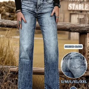 Nieuwe Lichtgewassen Stretchy Mid-Rise Rechte-Leg Jeans Voor Dames 1824#
