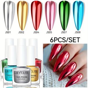 LILYCUTE 6-delige set 7ml Metallic Nagellak - Sneldrogend, Geen Lamp Nodig, Opties (, Goud, Rood, Roze, Groen, )